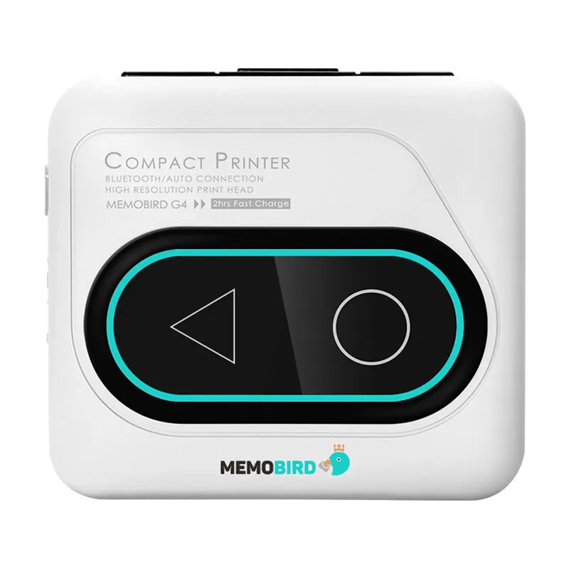 Bluetooth mini thermal printer in avocado green, pink, yellow duck, or white colours showing 87mm compact size