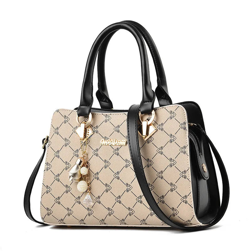 Women's geometric printed PU messenger bag with internal card slots and crossbody strap