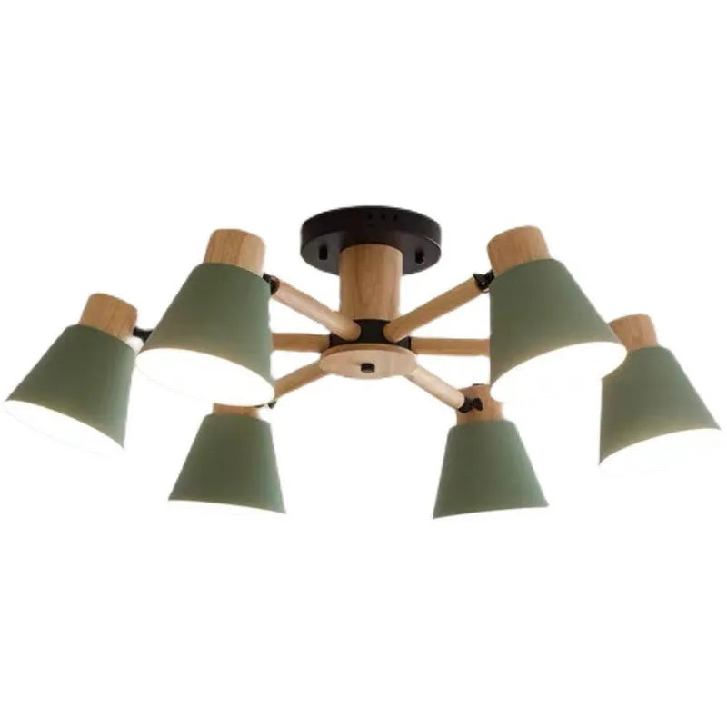 Nordic ironwood ceiling lamp with macaron design in multiple head configurations
