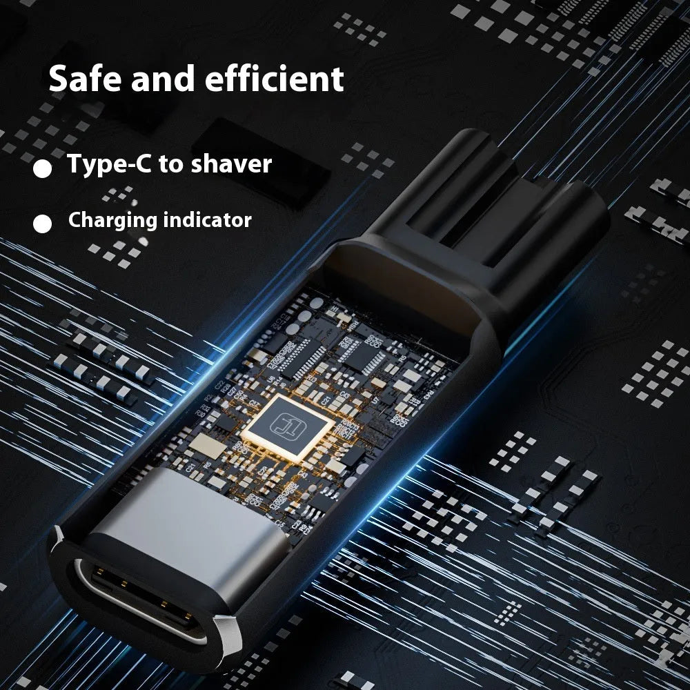 USB C charging adapter for electric shavers with aluminium alloy housing in black colour
