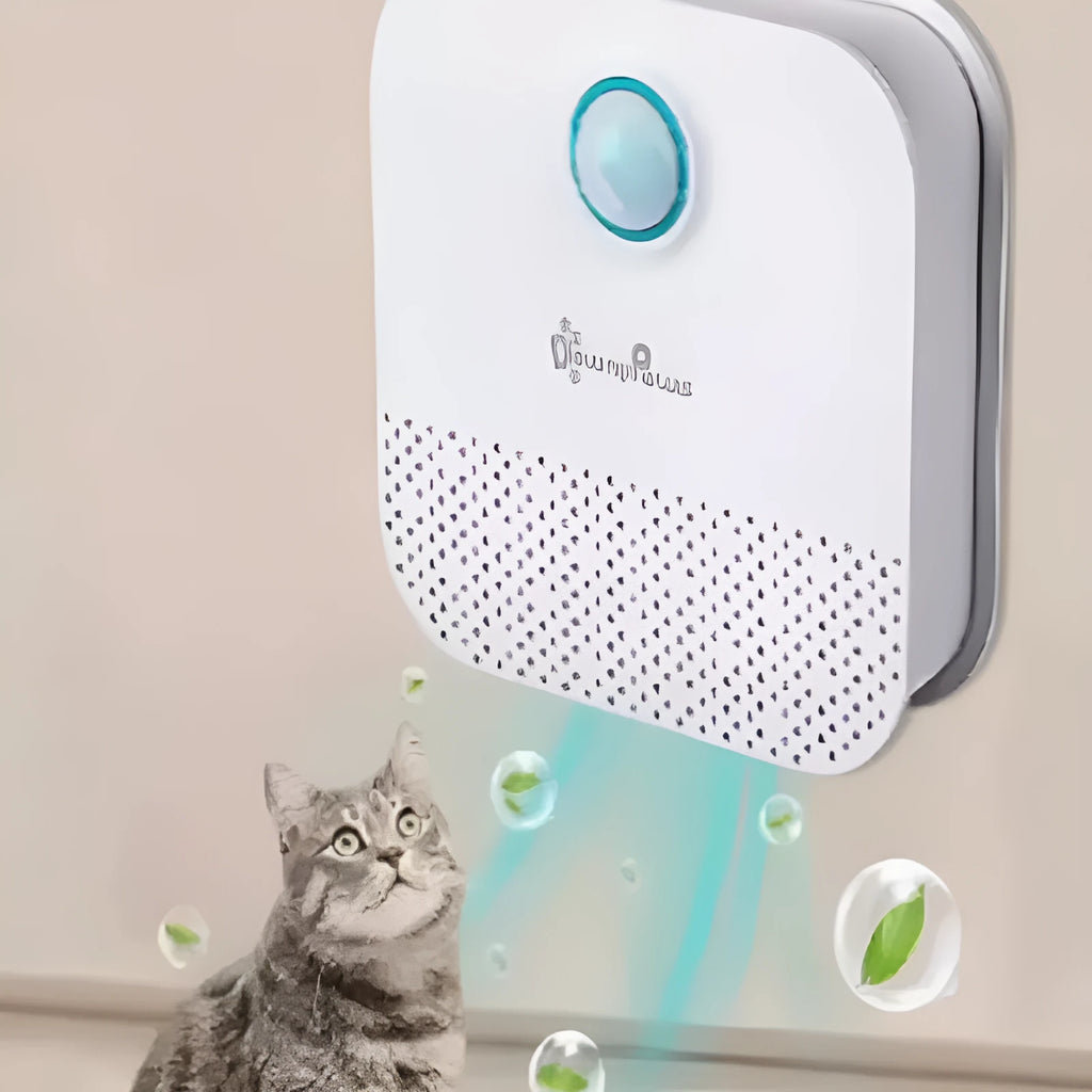 White DownyPaws smart cat litter odour purifier with compact 9.2cm cube design