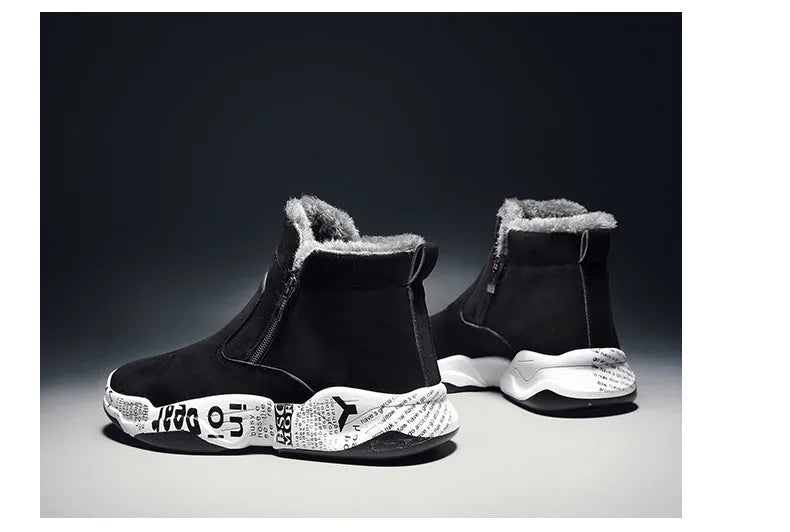 Men's high-top snow boots in 2280 black and white with suede upper and lace-up closure
