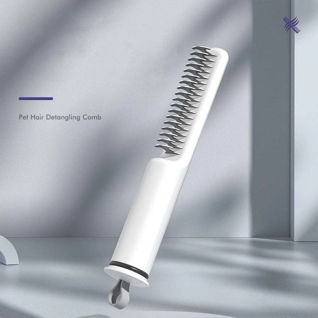 Stainless steel dog dematting comb with four different tooth configurations for removing knots and mats