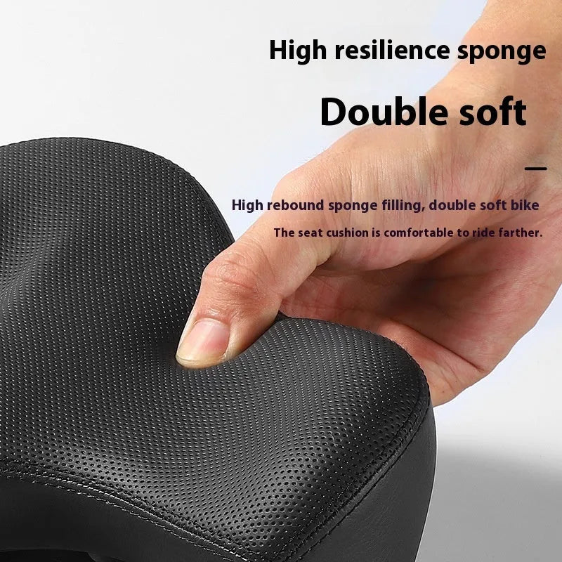 Black bicycle seat cushion with leather cover and foam padding