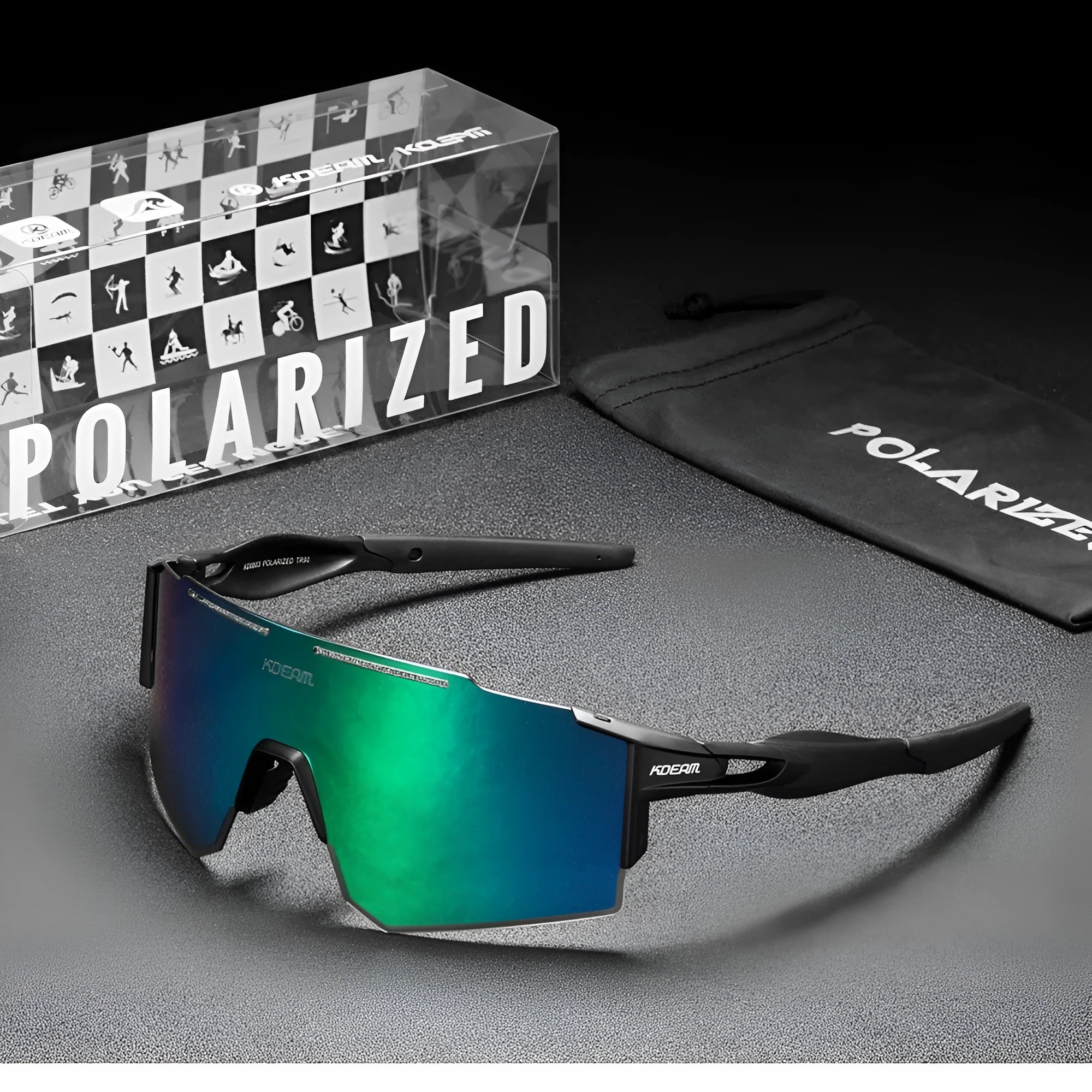 Ultralight polarised cycling sunglasses with frameless TR90 frame in a selected colour.