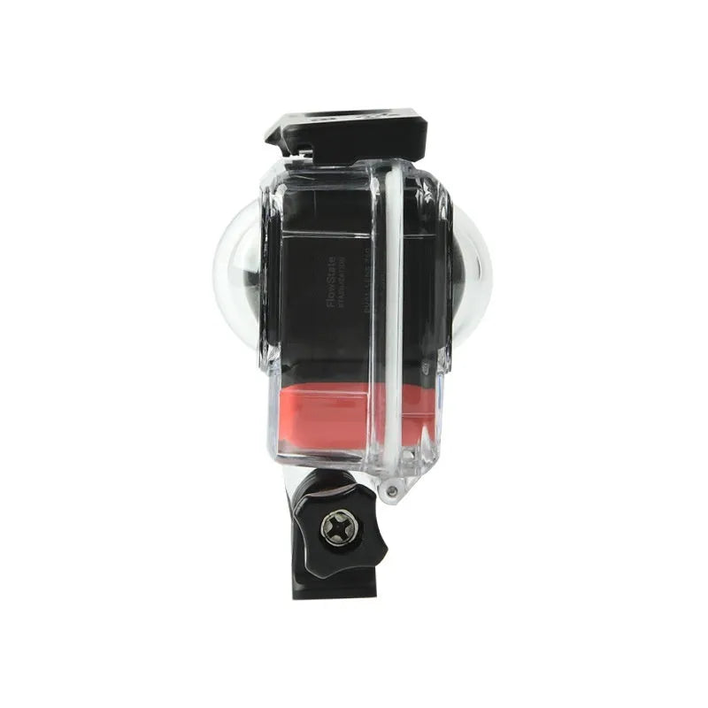 Transparent underwater housing case for Insta360 One RS panoramic camera with dimensions 9x8x4.5 cm