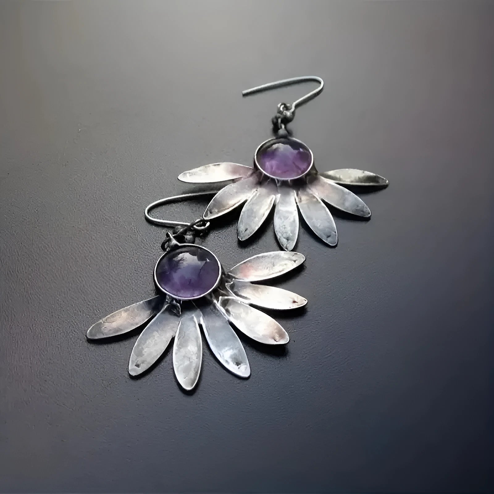 Purple resin animal zodiac earrings with alloy construction in bohemian retro style