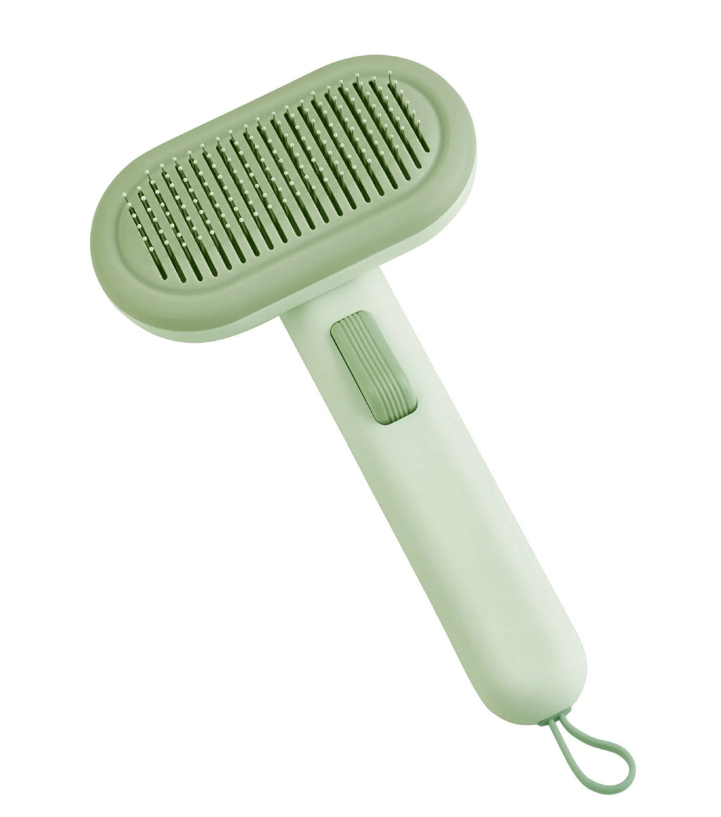Large cat hair comb with stainless steel teeth and ABS plastic handle in light grey colour