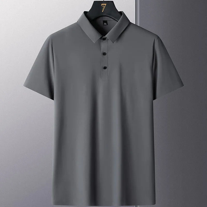 Men's non-ironing short sleeve business casual shirt in solid colour on hanger