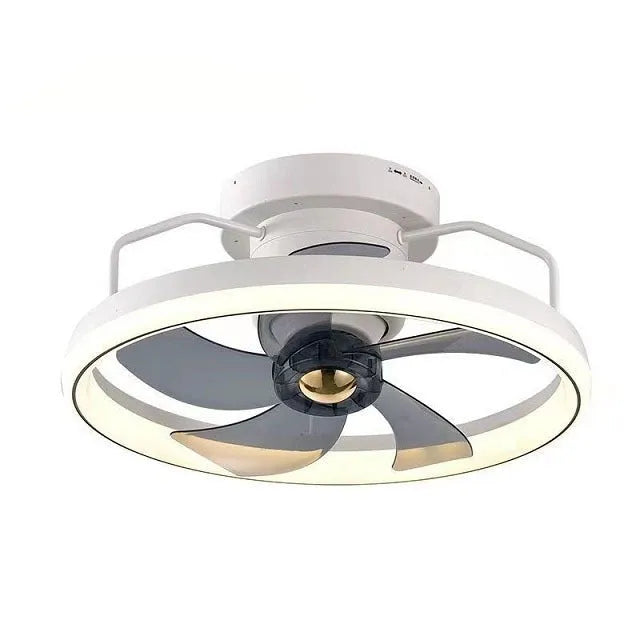 Modern ceiling fan light with white PC blades and acrylic lampshade showing 500mm diameter