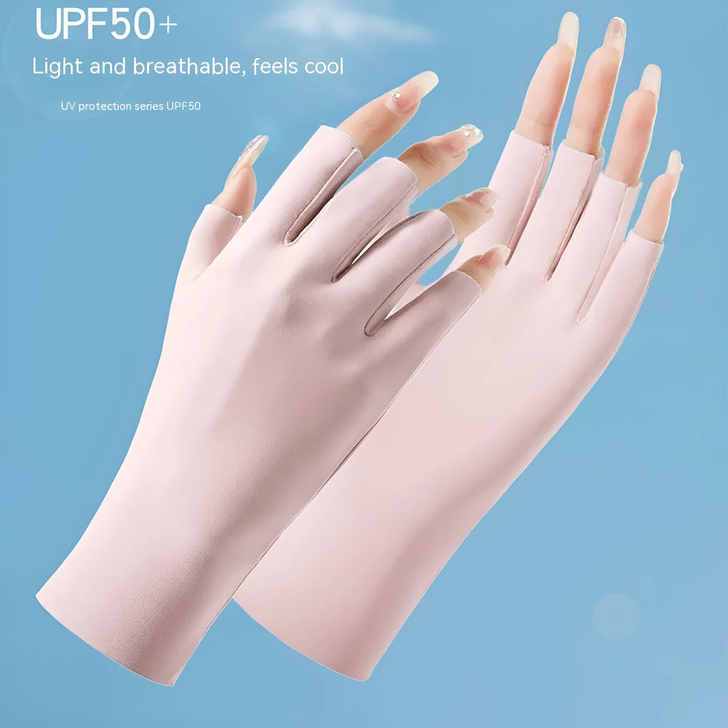 Women's UPF50 ice silk sun protection gloves in multiple colours for driving and gardening