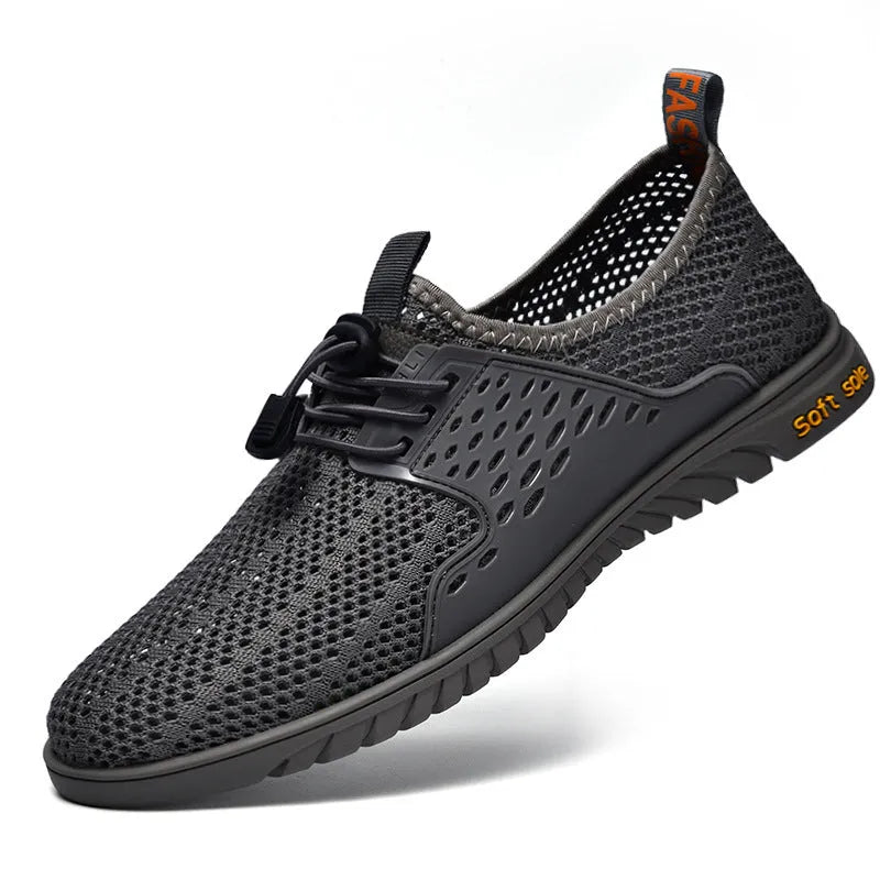 Men's casual shoes with mesh upper and elastic band closure in three colour options