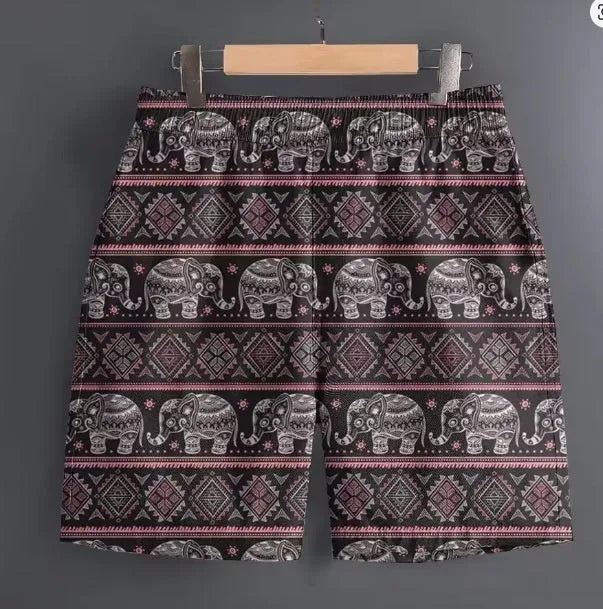 Men's casual polyester shorts in a striped pattern, shown in a size L, for outdoor sports and leisure wear.