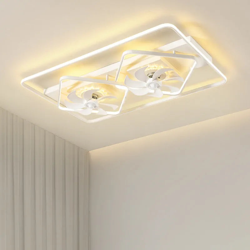 Modern thin suction ceiling fan with light, 1100 by 700mm, with plastic blades and an acrylic lampshade.