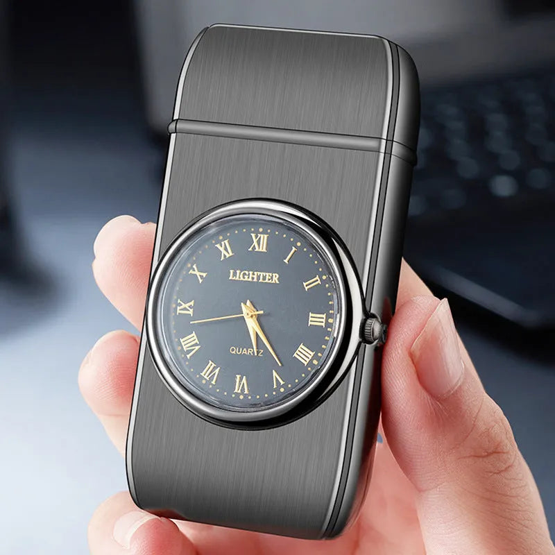 Multifunctional electronic watch cigarette lighter with LED lamp in metal brushed finishes