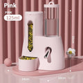 White, blue, and pink hamster automatic water feeder and food basin set on a white background.