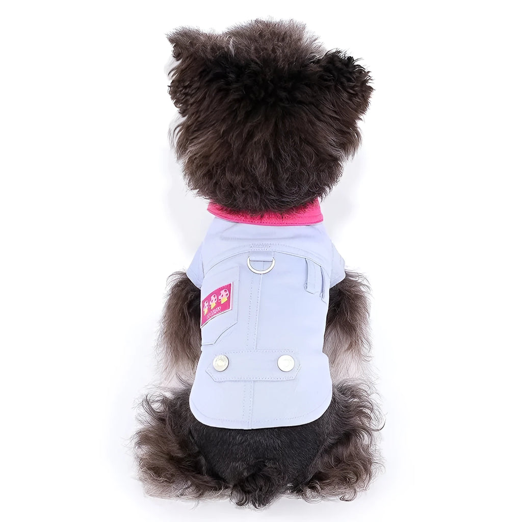 Blue and purple polyester dog vest with chest traction ring for small dogs