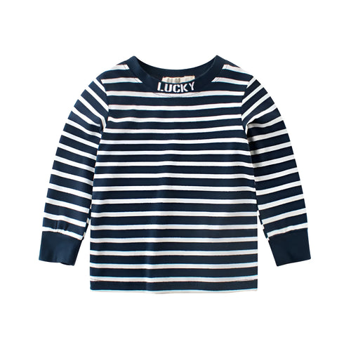 Baby striped cotton long sleeve shirt in blue, sizes 90-140cm