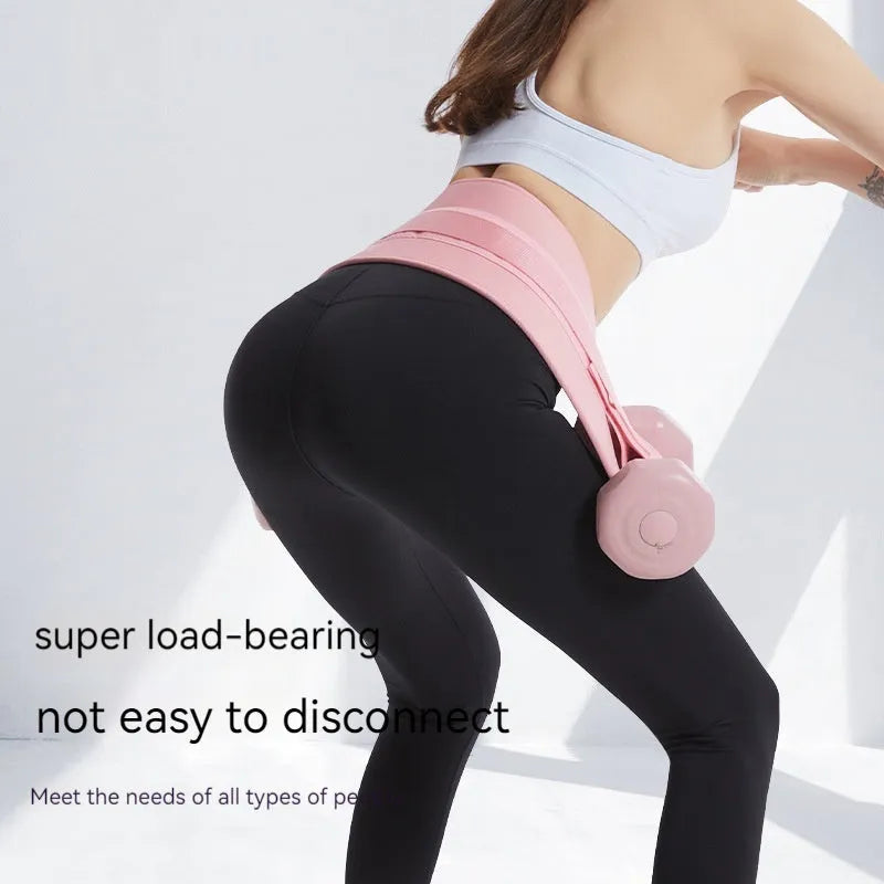 Black hip thrust resistance belt with dumbbell attachment for weight training