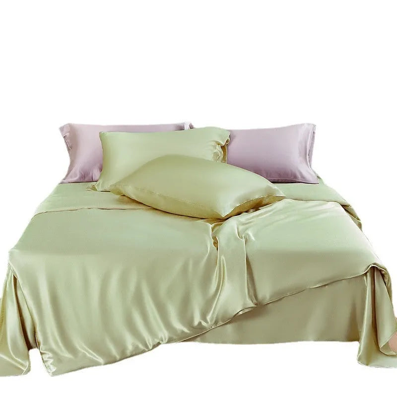 Pure silk duvet cover in a solid colour, showing texture and available in multiple size options.