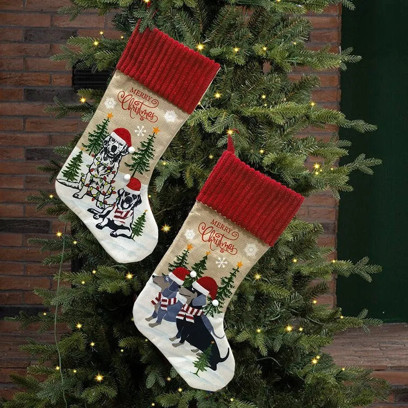 Cloth Christmas tree ornament gift bag measuring 46x28cm with hanging pendant for pet socks storage
