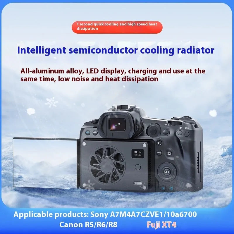 Black aluminium alloy smart cooling radiator with integrated quiet fan measuring 89x52x25.95mm