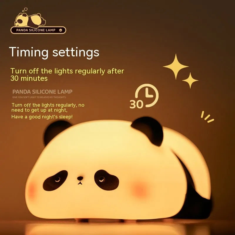 Rechargeable panda-shaped night light with warm white LED illumination and silicone construction