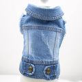 Retro scratch pattern denim dog vest in dark and light wash colours for small breeds