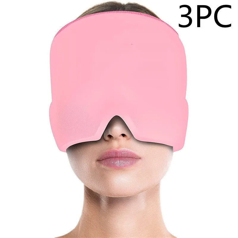 Black elastic cloth gel eye mask for headache relief measuring 22cm by 17cm