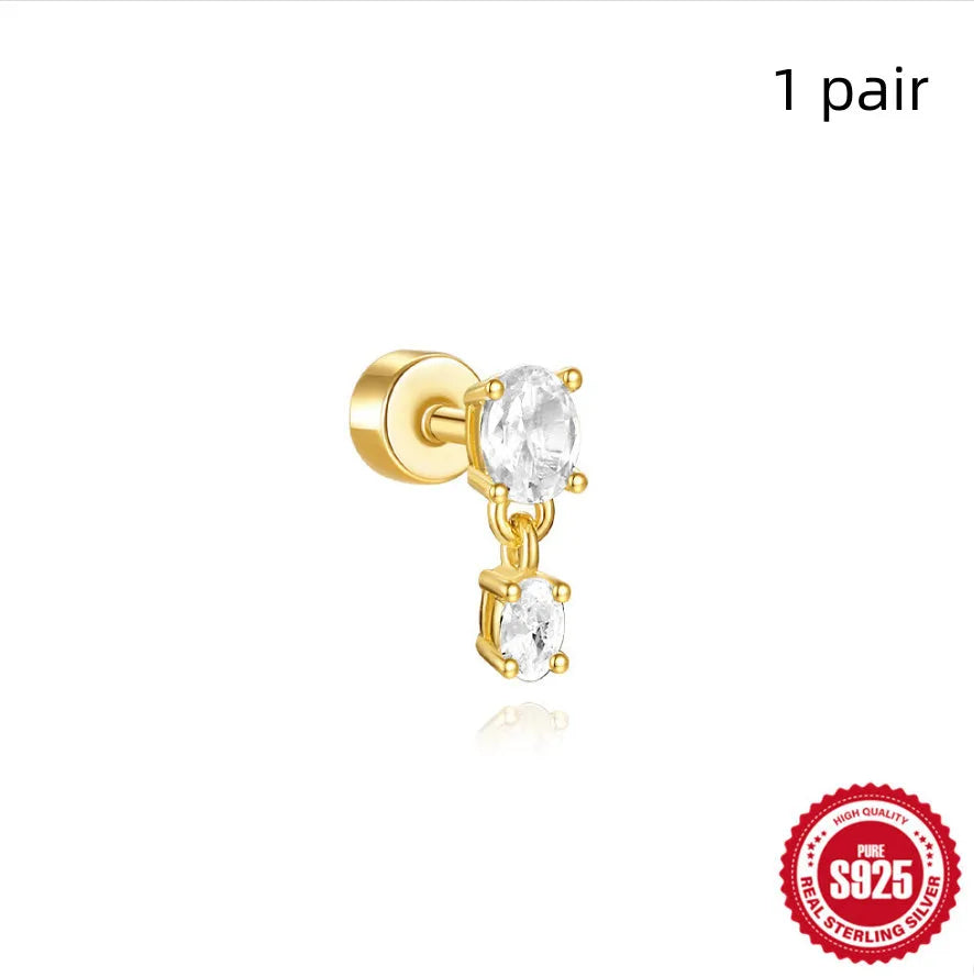 S925 sterling silver flat column threaded ear bone studs with butterfly clasp in a gold electroplated finish.