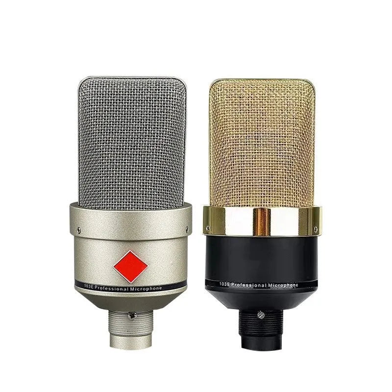 Wired condenser microphone with stand in champagne gold or black gold for vocal recording