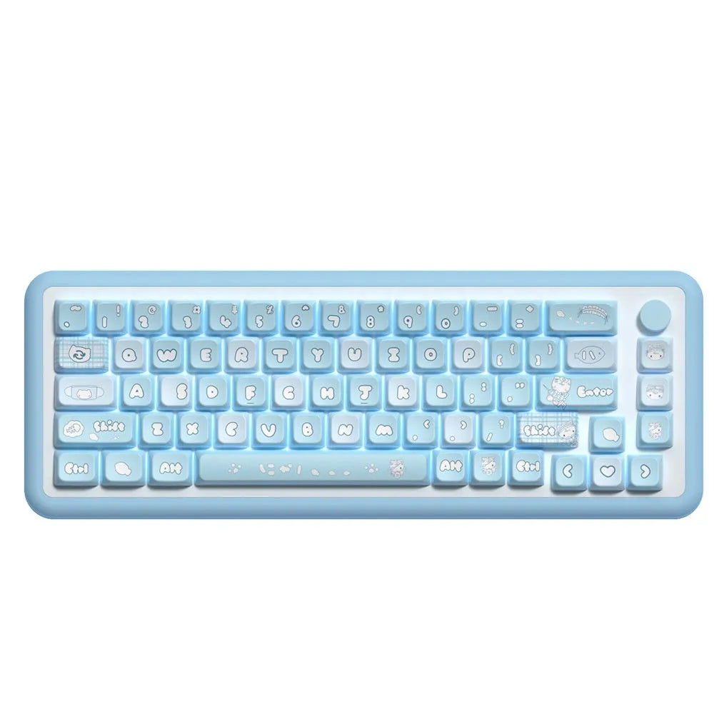 Custom watercolour kitten design mechanical keyboard keycap set on a white background