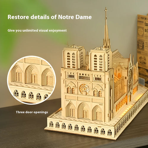 3D puzzle building model of Notre Dame de Paris on a table