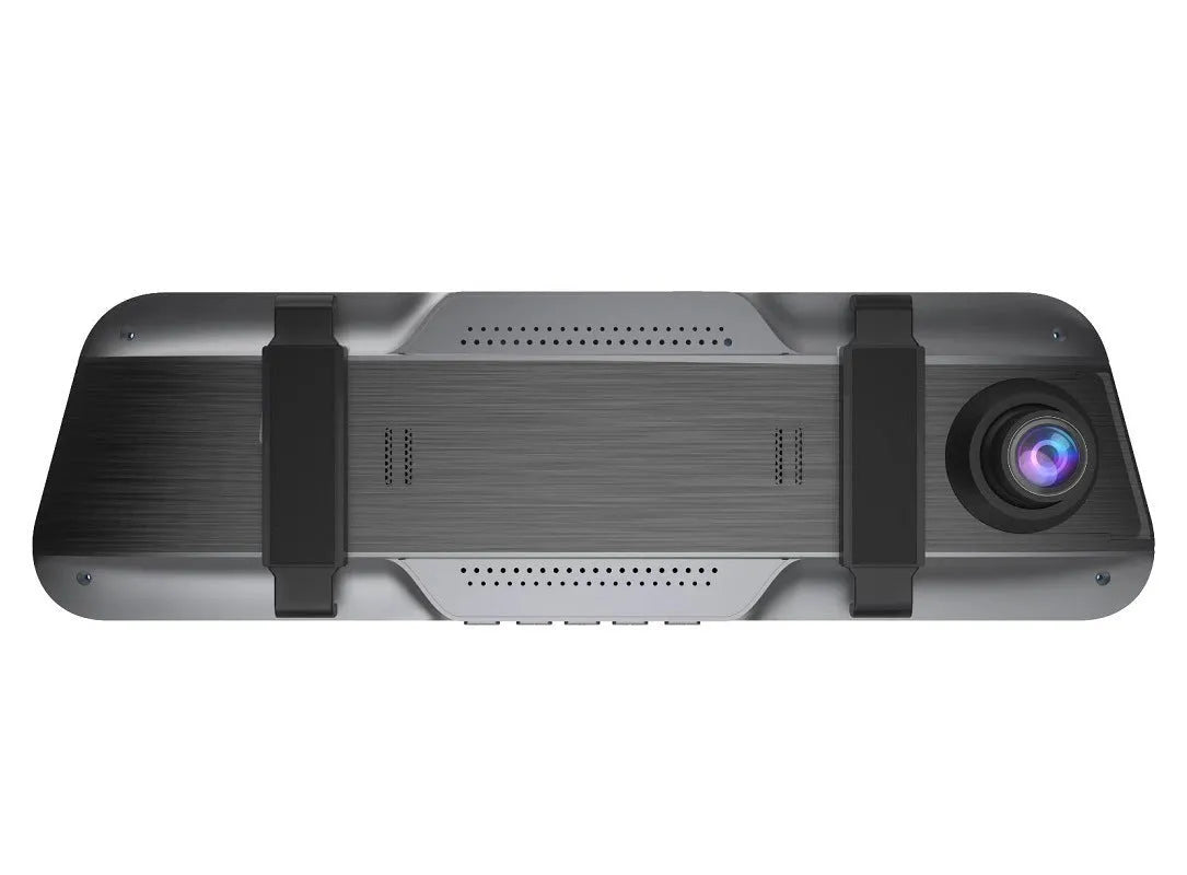 Black 10-inch touch screen dash camera rearview mirror with wide-angle lens for vehicle recording