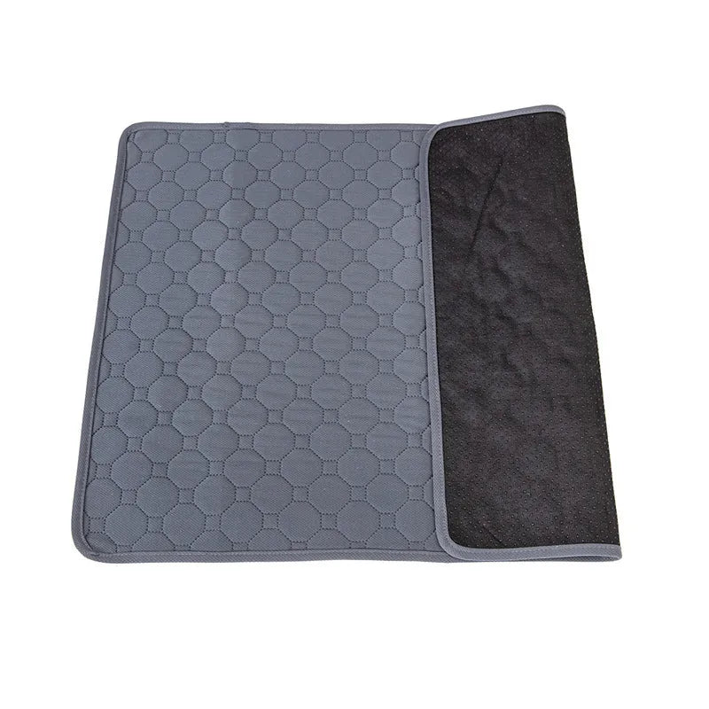 Pet Parents washable dog pee pad in neutral colour on hardwood floor
