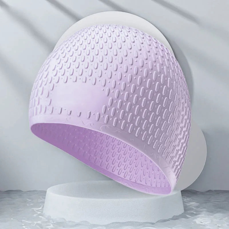 Fashion silicone water drop swimming cap for adults in multiple colour options including Tiffany Blue and Matcha Green