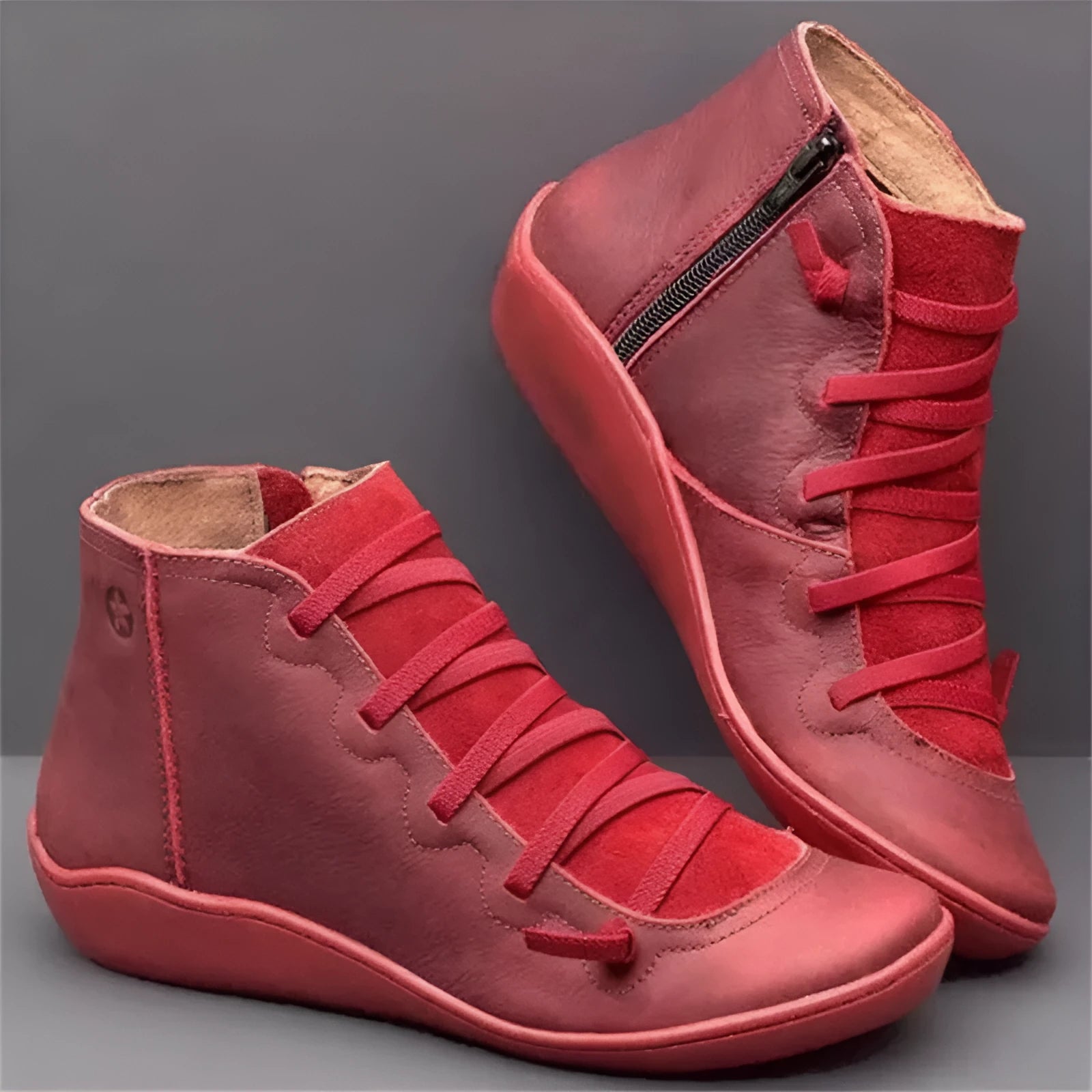 Women's casual ankle booties with synthetic PU upper and flat wedge heel in multiple colours