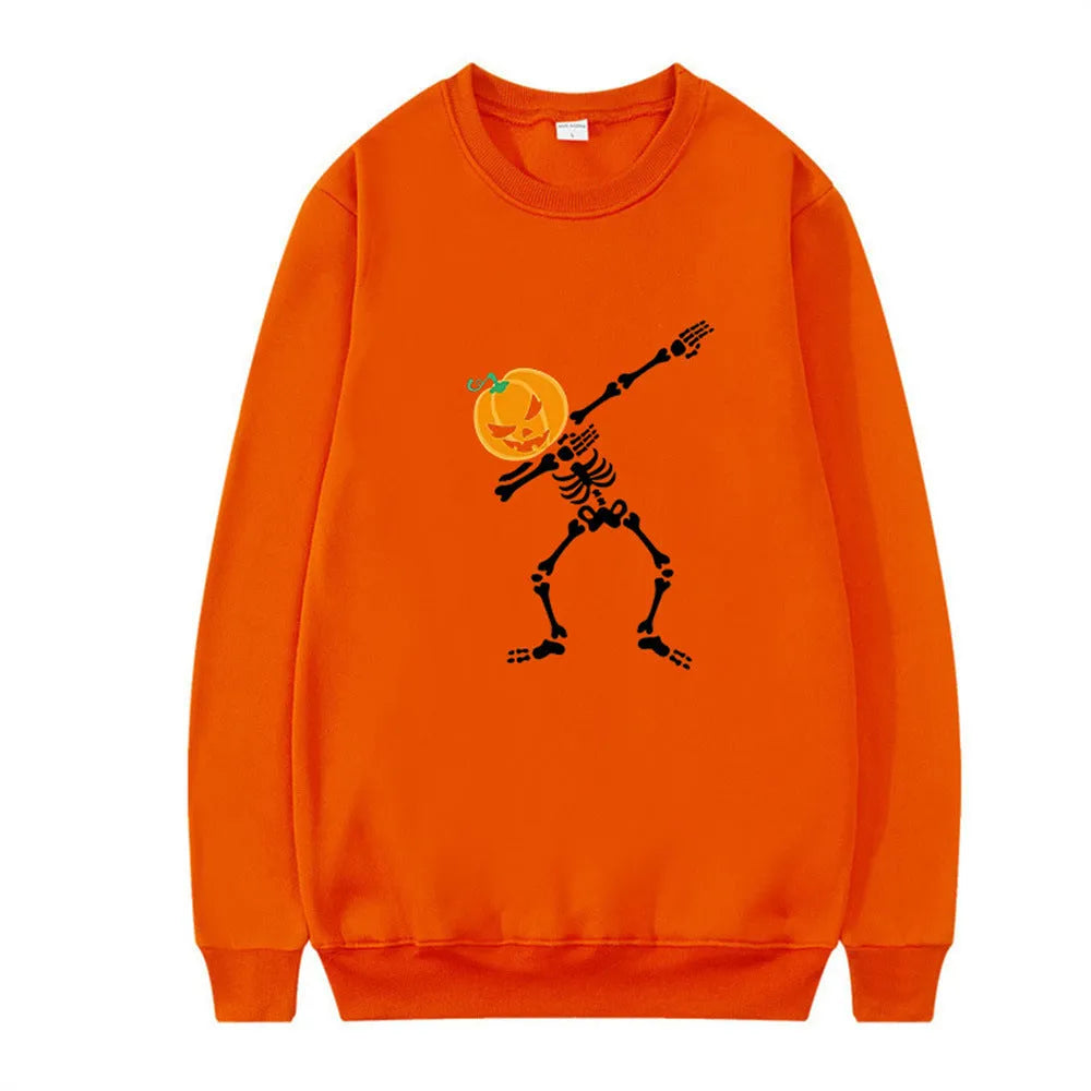 Women's printed long sleeve crew neck top in a cotton blend fabric on a hanger.
