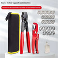 Red cloth single ear PEX clamp set with metal construction and carbon steel cutting edge