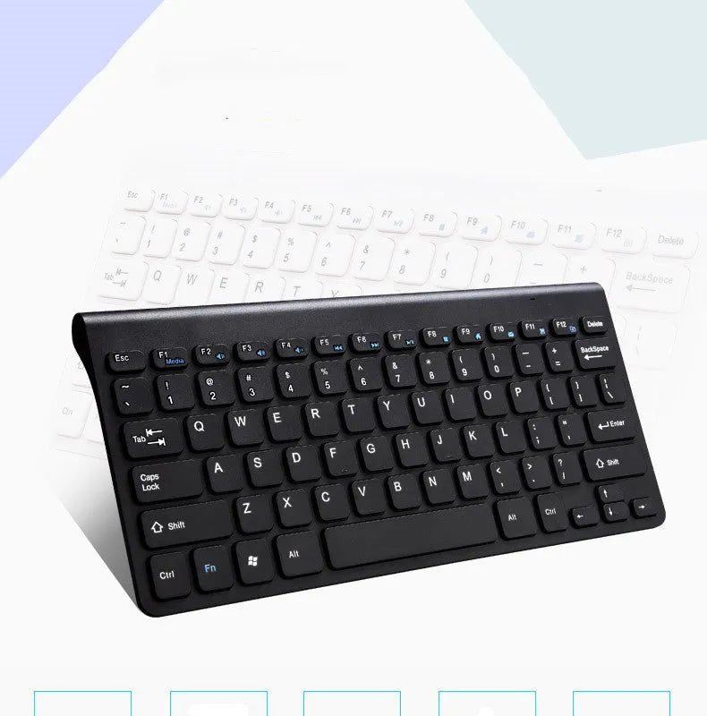 Black and white wireless keyboard and mouse set with 78 keys and 4 buttons