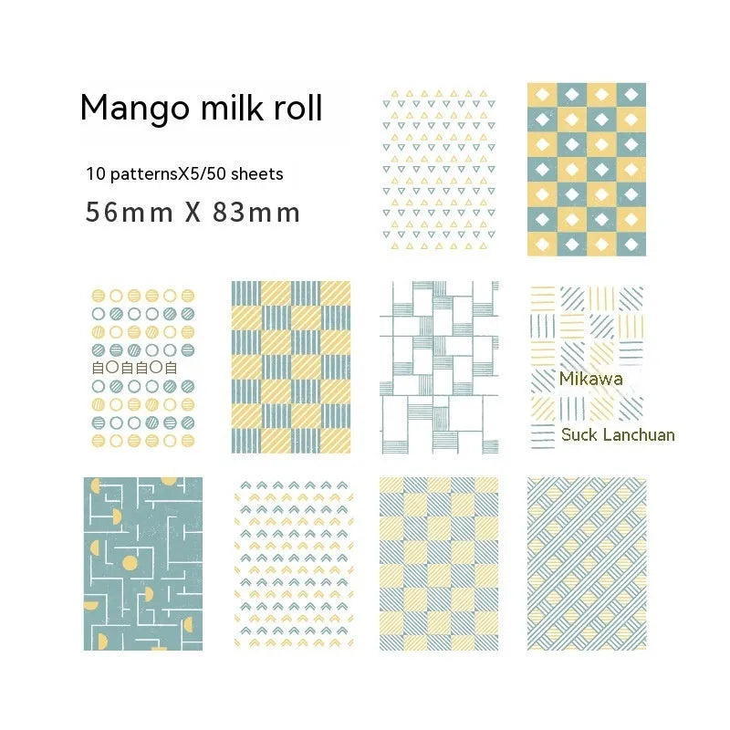 Pack of 50 retro sweet dessert themed note papers in ten pastel colours, each 56mm by 83mm.