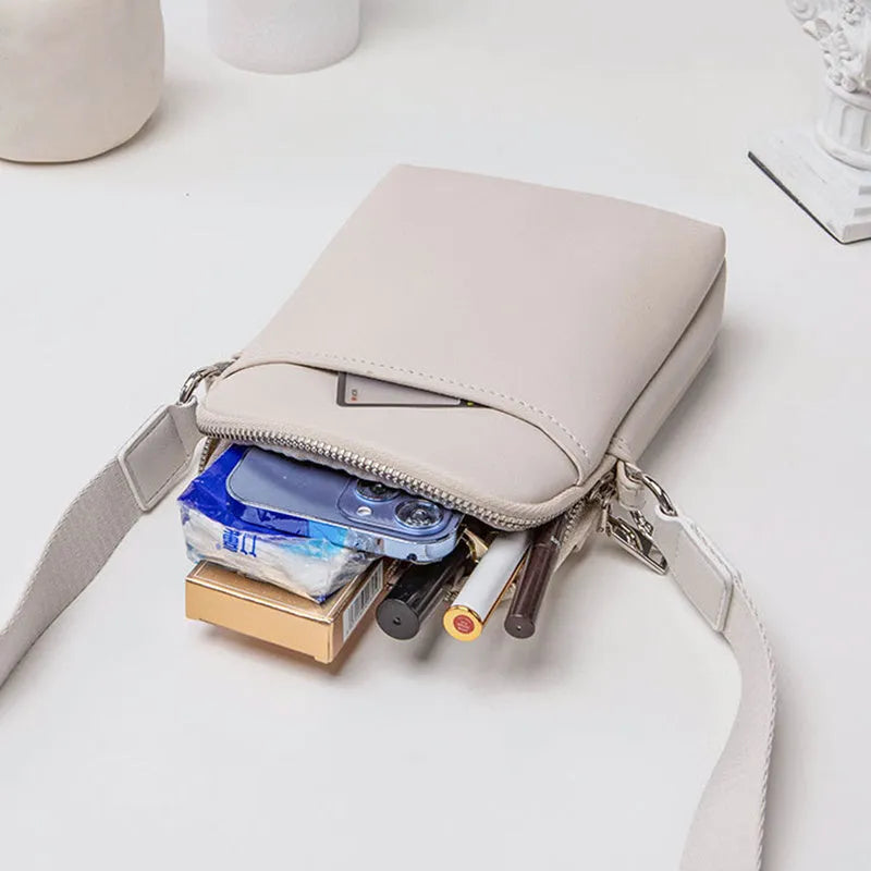 Solid colour small crossbody shoulder bag for women with mobile phone compartment