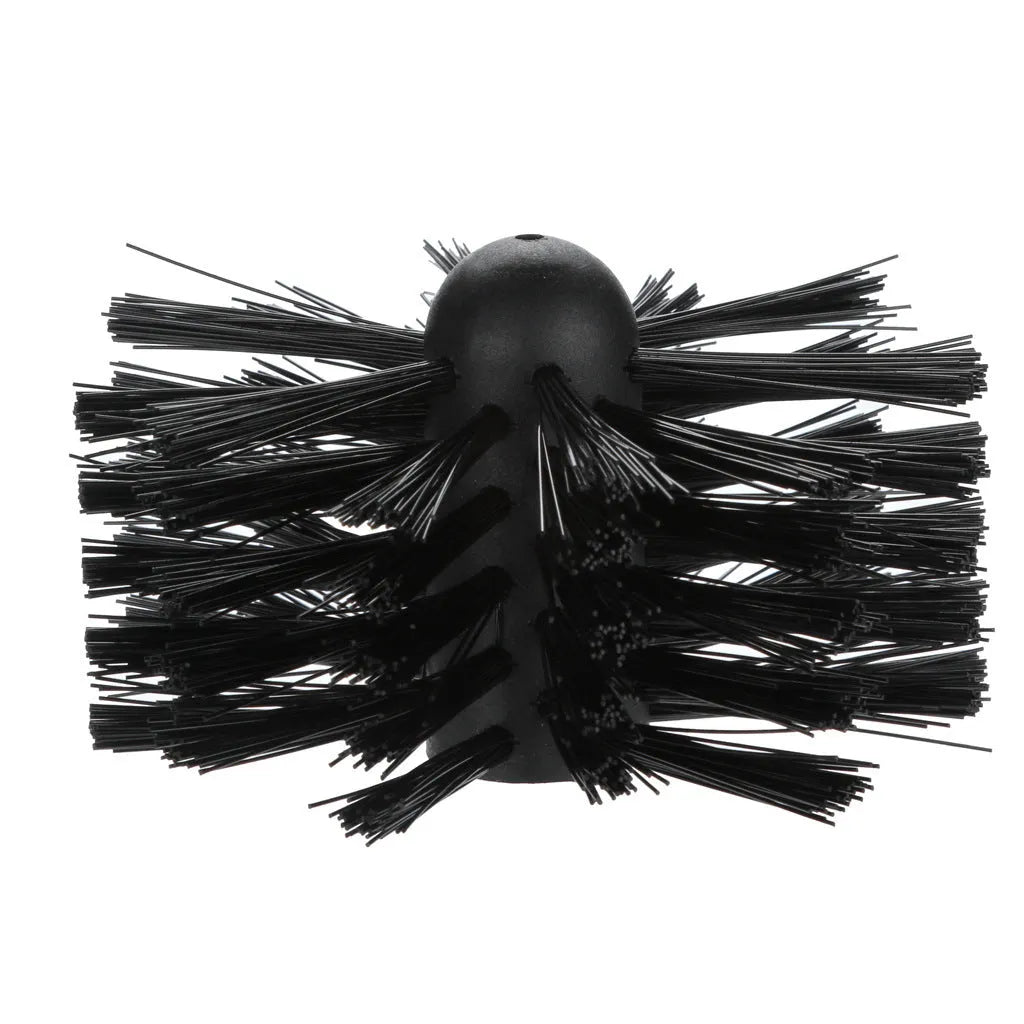 Flexible chimney cleaning brush with nylon bristles for dryer and range hood ducts.
