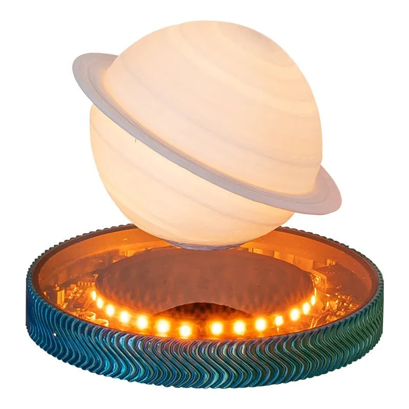 Magnetic suspension decorative lamp with 3D printed moon design floating above base
