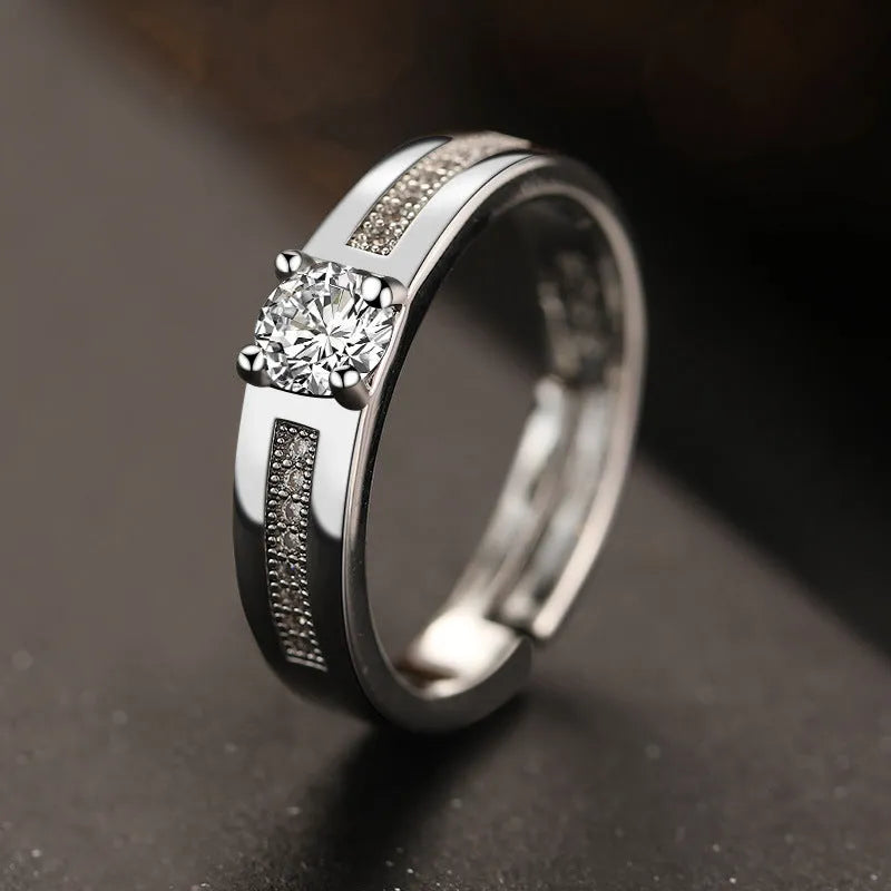 Fashion Simple Princess Love Couple Rings adjustable opening metal band heart-shaped geometric design