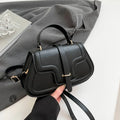PU leather horizontal square casual handbag with stitching detail in black