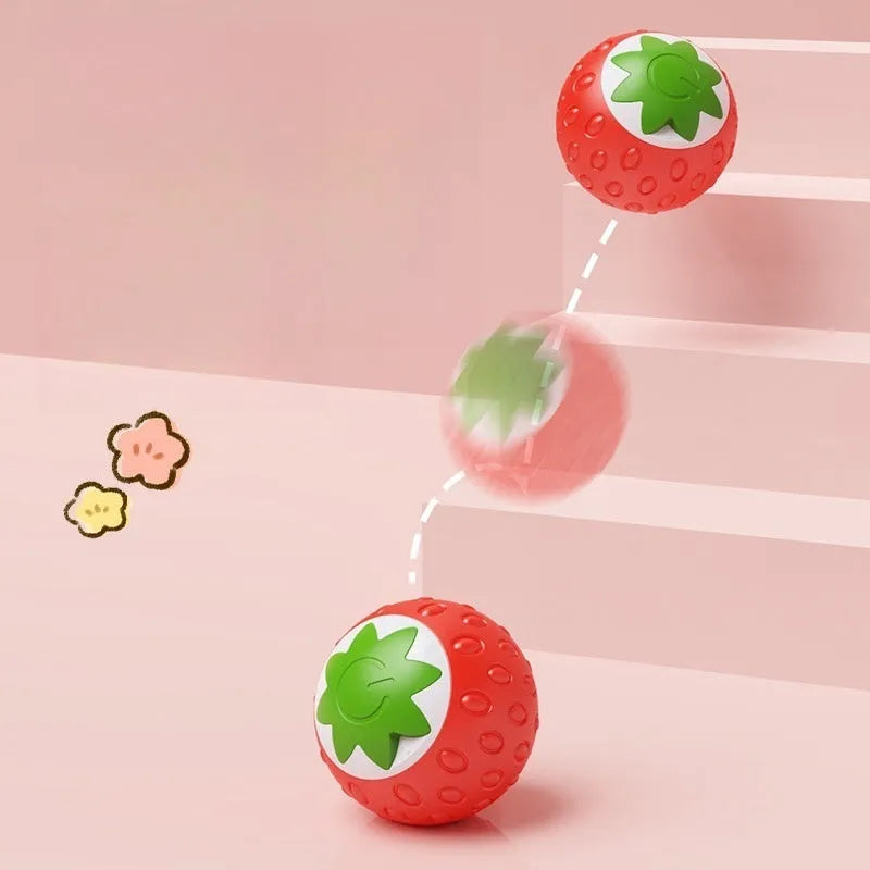Self-Hi Relieving Stuffy Electric Cat Toy, strawberry cat rolling ball in green colour