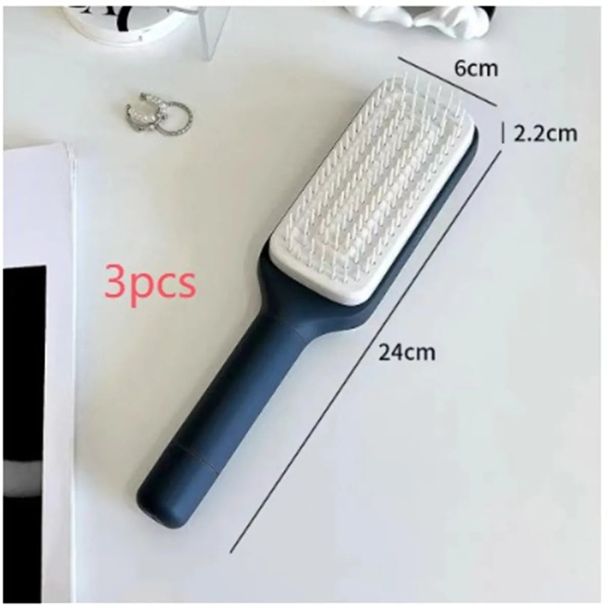 Purple self-cleaning hairbrush with rotating handle and anti-static massage comb teeth