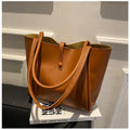 Casual large capacity solid colour tote bag for women with matching wallet in PU material
