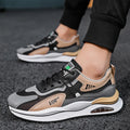 Men's grey breathable mesh casual running shoes with a lightweight EVA sole on a white background.
